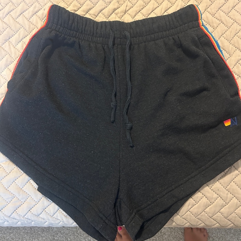 Women's Aviator Nation Black Shorts with bolt striped sides